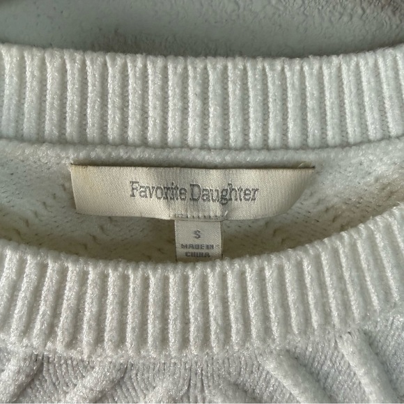 Favorite Daughter Esther Cable Knit Crop Crewneck Sweater Ivory Women’s Small - Picture 9 of 15